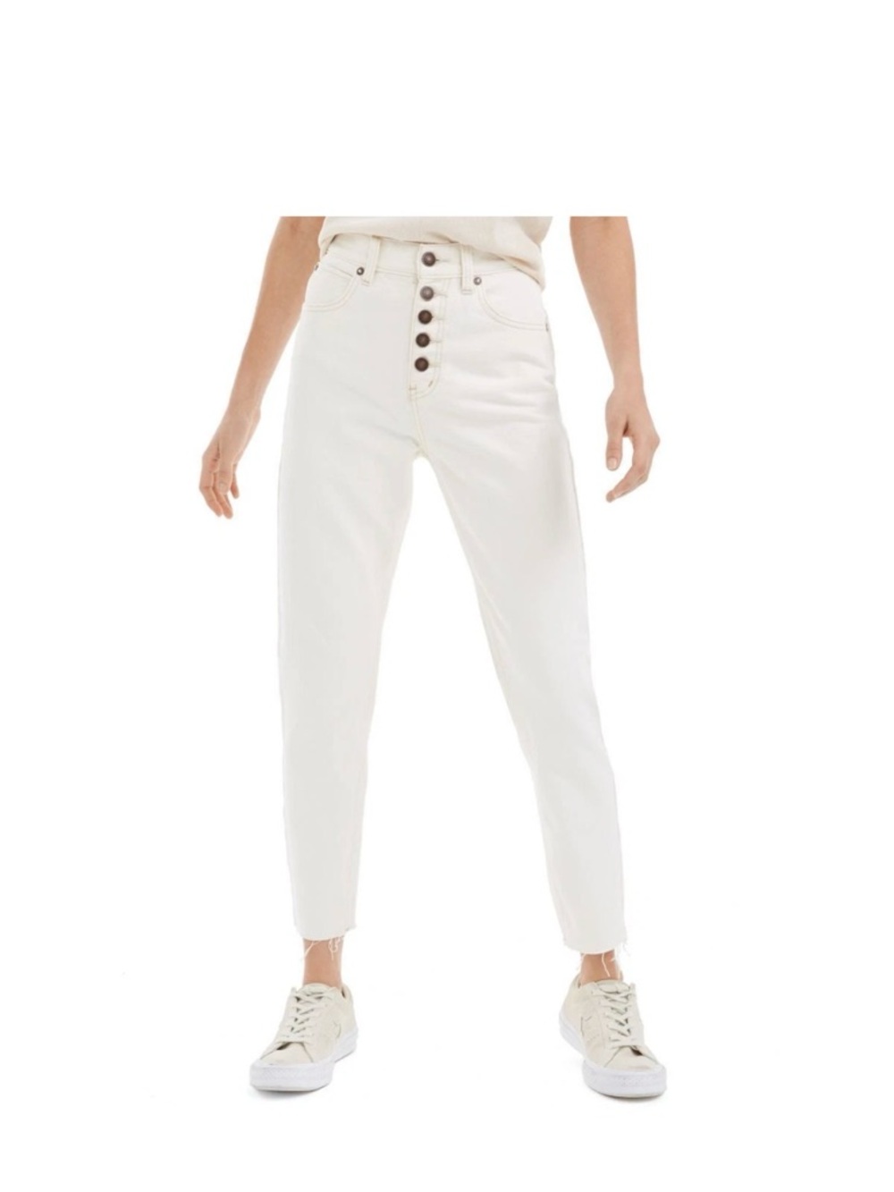 We The Free High-Rise Button-Fly Ankle Jeans in White